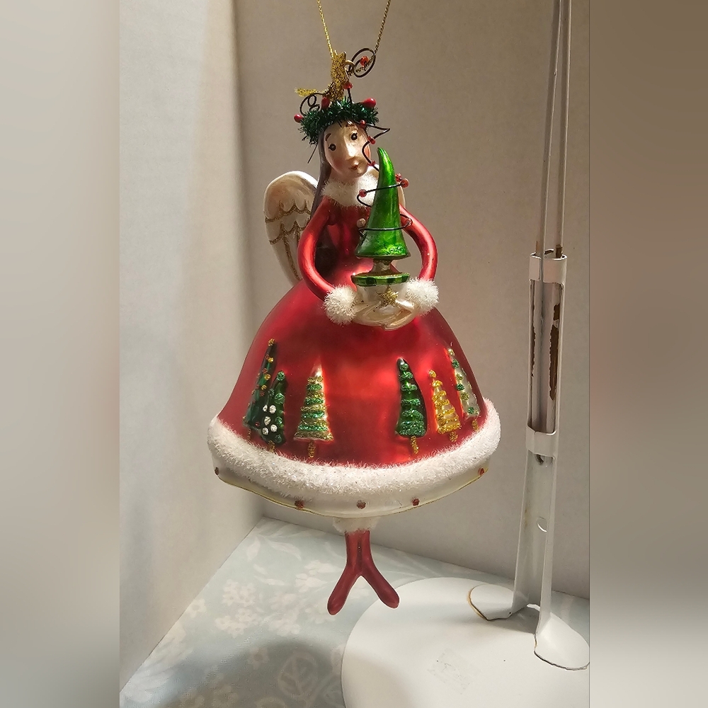 Holiday Angel Ornament with Red and Green Accents
